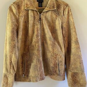 Dialogue Tan Snake Print Leather Jacket